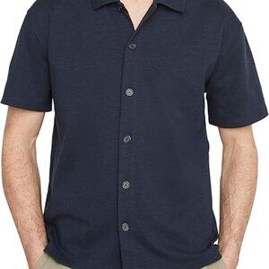 NWT Vince Jacquard Short Sleeve Button Down Shirt XS Coastal Blue MSRP $195